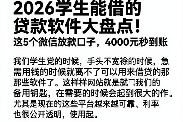 2026学生能借的贷款软件大盘点!这5个微信放款口子,4000元秒到账