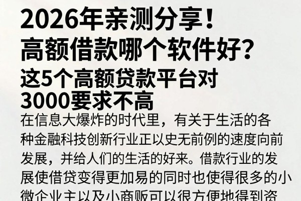 2026年亲测分享！高额借款哪个软件好？这5个高额贷款平台对3000要求不高