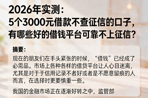2026年实测：5个3000元借款不查征信的口子，有哪些好的借钱平台可靠不上征信？