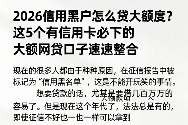 2026信用黑户怎么贷大额度？这5个有信用卡必下的大额网贷口子速速整合