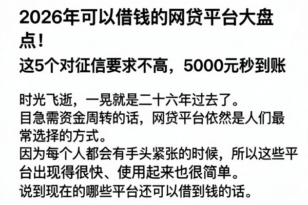 2026年可以借钱的网贷平台大盘点!这5个对征信要求不高,5000元秒到账