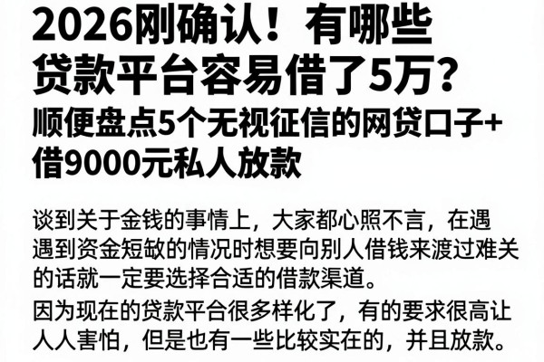 2026刚确认!有哪些贷款平台容易借了5万?顺便盘点5个无视征信的网贷口子+借9000元私人放款