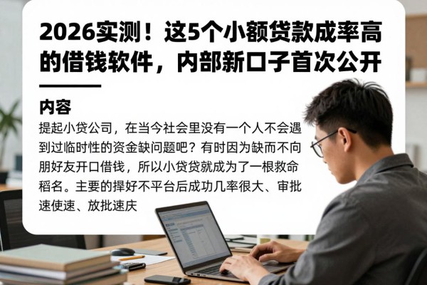 2026实测!这5个小额贷款成功率高的借钱软件,内部新口子首次公开
