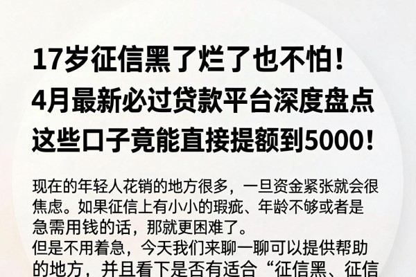 17岁征信黑了烂了也不怕！4月最新必过贷款平台深度盘点，这些口子竟能直接提额到5000！
