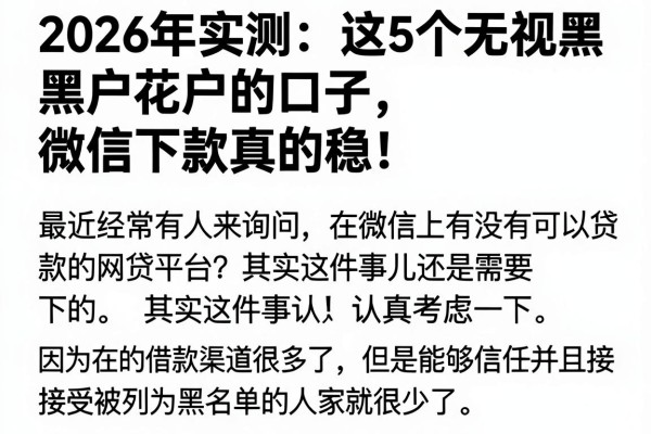 2026年实测:这5个无视黑户花户的口子,微信下款真的稳!