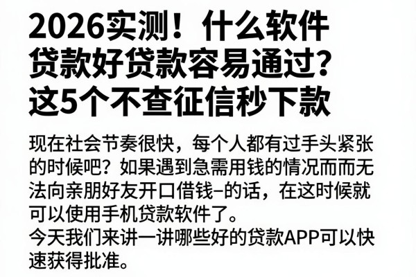 2026实测!什么软件贷款好贷款容易通过?这5个不查征信秒下款