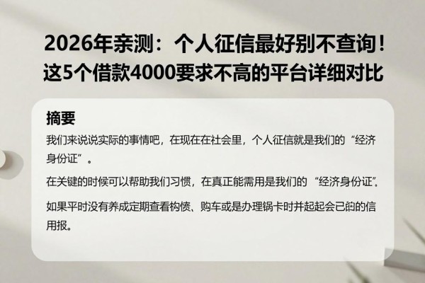 2026年亲测：个人征信最好别不查询！这5个借款4000要求不高的平台详细对比