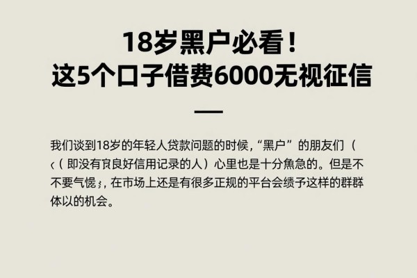 18岁黑户必看!2026正规贷款平台精选,这5个口子借款6000无视征信