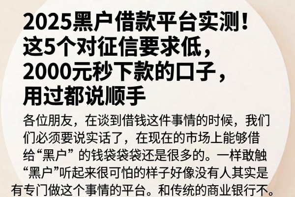 2025黑户借款平台实测！这5个对征信要求低、2000元秒下款的口子，用过都说顺手