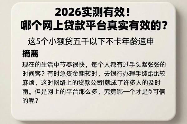 2026实测有效！哪个网上贷款平台真实有效的？这5个小额贷五千以下不卡年龄速申