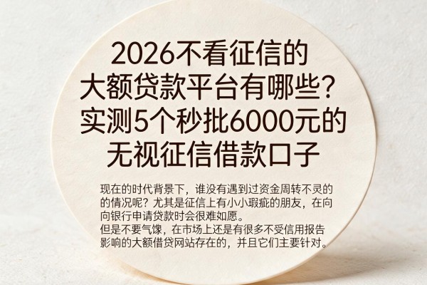 2026不看征信的大额贷款平台有哪些？实测5个秒批6000元的无视征信借款口子