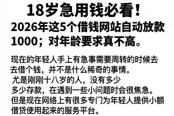 18岁急用钱必看！2026年这5个借钱网站自动放款1000，对年龄要求真不高