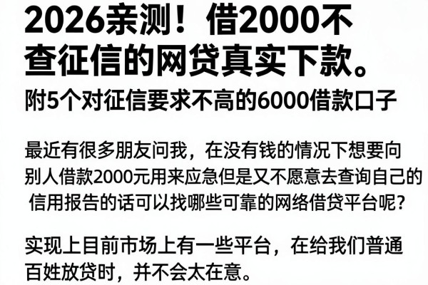 2026亲测！借2000不查征信的网贷真实下款，附5个对征信要求不高的6000借款口子