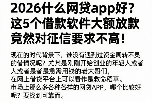 2026什么网贷app好?这5个借款软件大额放款竟然对征信要求不高!