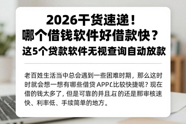 2026干货速递！哪个借钱软件好借款快？这5个贷款软件无视查询自动放款
