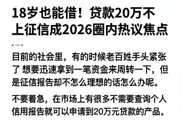 18岁也能借!贷款20万不上征信成2026圈内热议焦点