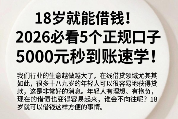 18岁就能借钱!2026必看5个正规口子,5000元秒到账速学
