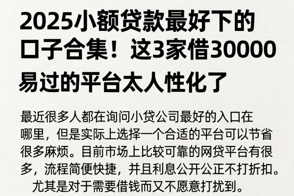 2025小额贷款最好下的口子合集!这3家借30000容易过的平台太人性化了