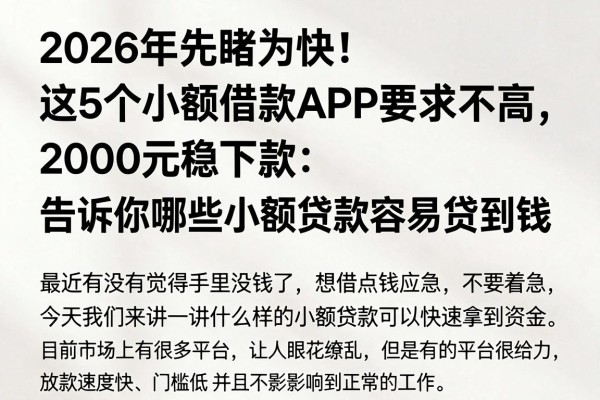 2026年先睹为快!这5个小额借款APP要求不高,2000元稳下款,告诉你哪些小额贷款容易贷到钱