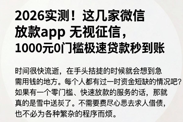 2026实测!这几家微信放款app无视征信,1000元0门槛极速贷款秒到账