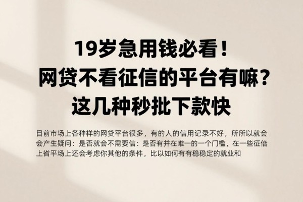 19岁急用钱必看！网贷不看征信的平台有嘛？这几种秒批下款快