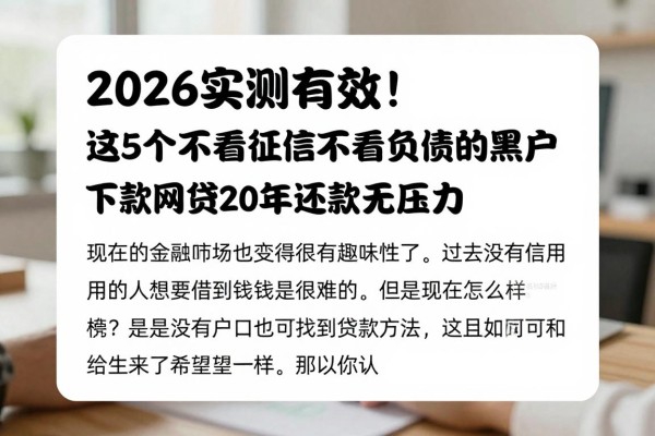 2026实测有效！这5个不看征信不看负债的黑户下款网贷，2026年还款无压力