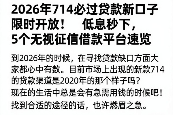 2026年714必过贷款新口子限时开放!低息秒下,5个无视征信借款平台速览