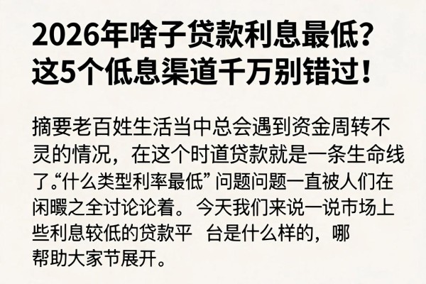 2026年啥子贷款利息最低？这5个低息渠道千万别错过！