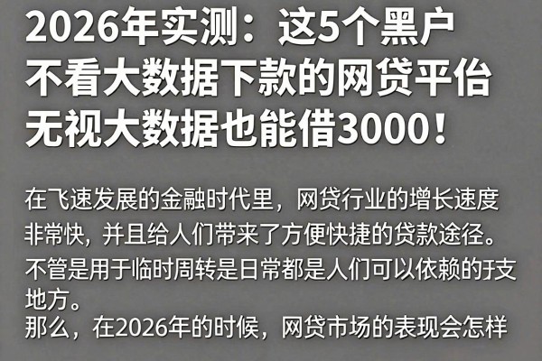 2026年实测:这5个黑户不看大数据下款的网贷平台,无视大数据也能借3000!