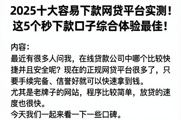 2025十大容易下款网贷平台实测!这5个秒下款口子综合体验最佳