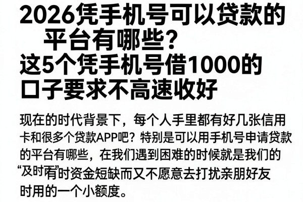 2026凭手机号可以贷款的平台有哪些?这5个凭手机号借1000的口子要求不高速收好