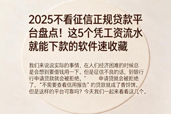 2025不看征信正规贷款平台盘点！这5个凭工资流水就能下款的软件速收藏