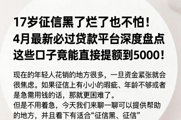 17岁征信黑了烂了也不怕!4月最新必过贷款平台深度盘点,这些口子竟能直接提额到5000!