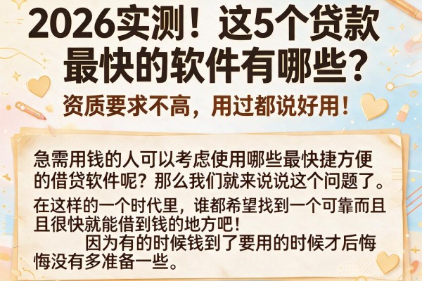 2026实测！这5个贷款最快的软件有哪些？资质要求不高，用过都说好用！