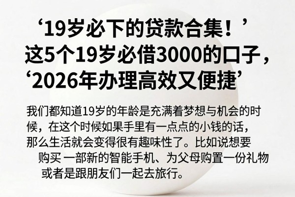 19岁必下的贷款合集!这5个19岁必借3000的口子,2026年办理高效又便捷