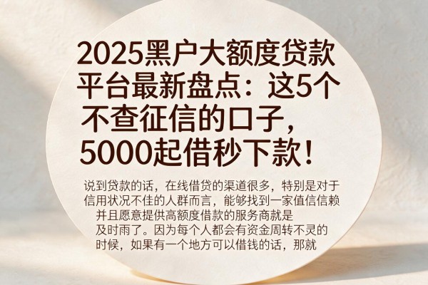 2025黑户大额度贷款平台最新盘点：这5个不查征信的口子，5000起借秒下款！
