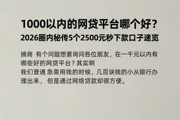 1000以内的网贷平台哪个好？2026圈内秘传5个2500元秒下款口子速览