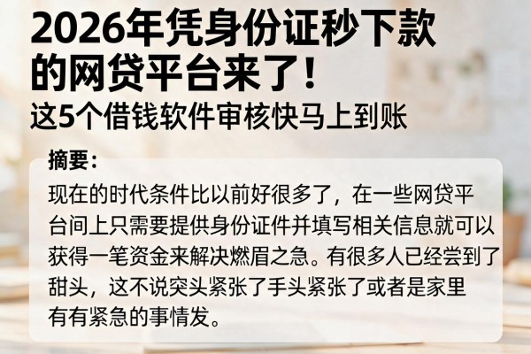 2026年凭身份证秒下款的网贷平台来了！这5个借钱软件审核快马上到账