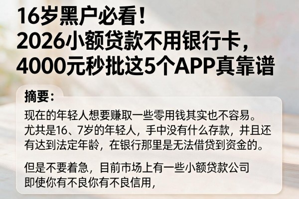 16岁黑户必看！2026小额贷款不用银行卡，4000元秒批这5个APP真靠谱
