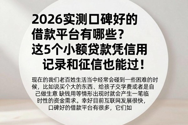 2026实测口碑好的借款平台有哪些?这5个小额贷款凭信用记录和征信也能过!