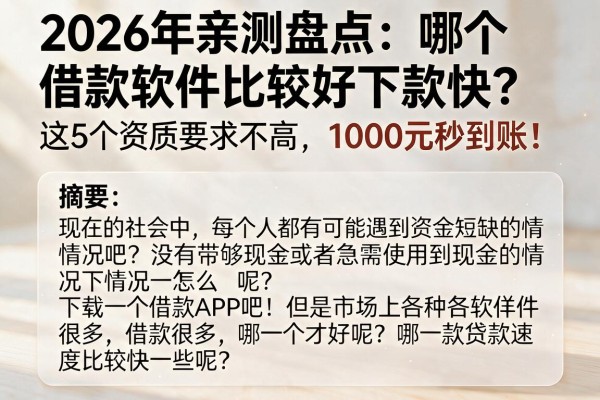 2026年亲测盘点：哪个借款软件比较好下款快？这5个资质要求不高，1000元秒到账！