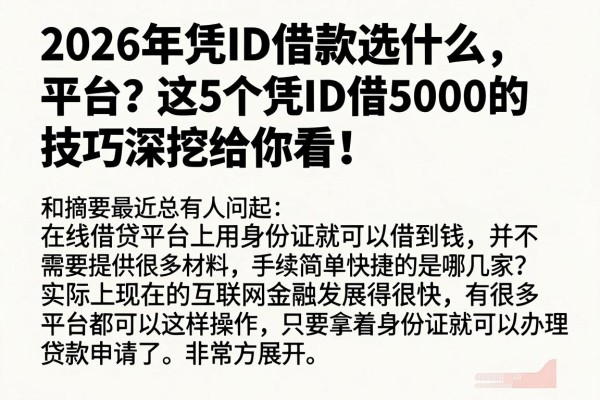 2026年凭ID借款选什么平台?这5个凭ID借5000的技巧深挖给你看!