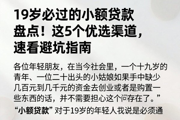 19岁必过的小额贷款盘点！这5个优选渠道，速看避坑指南