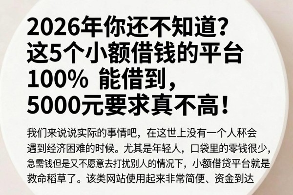 2026年你还不知道?这5个小额借钱的平台100%能借到,5000元要求真不高!