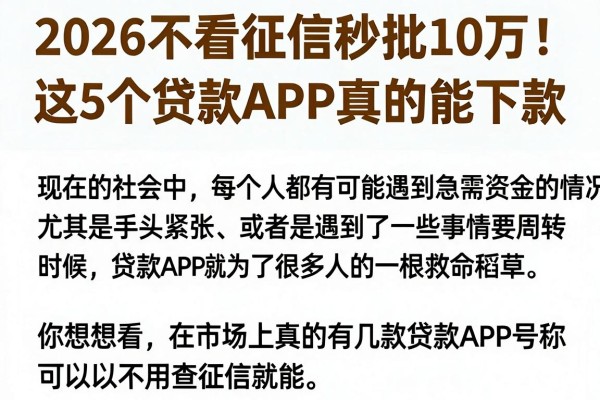 2026不看征信秒批10万!这5个贷款APP真的能下款