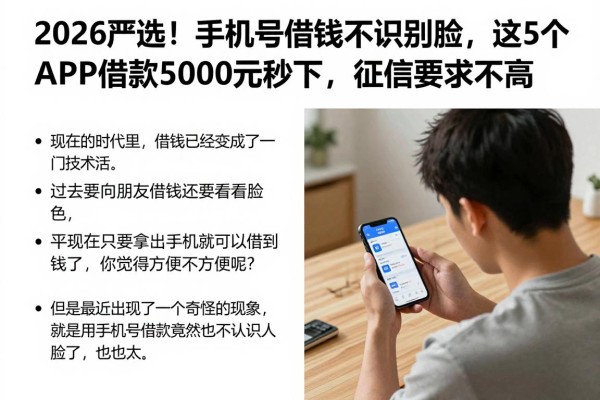 2026严选!手机号借钱不识别脸,这5个APP借款5000元秒下,征信要求不高