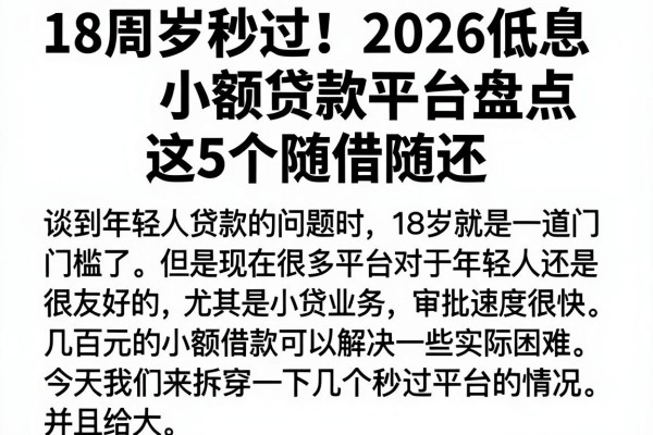 18周岁秒过!2026低息小额贷款平台盘点,这5个随借随还
