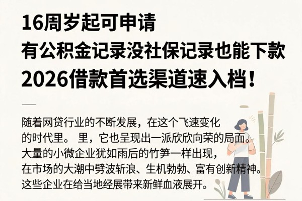 16周岁起可申请、有公积金记录没社保记录也能下款,2026借款首选渠道速入档!