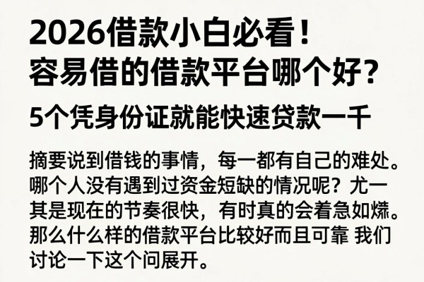 2026借款小白必看!容易借的借款平台哪个好?这5个凭身份证就能快速贷款一千