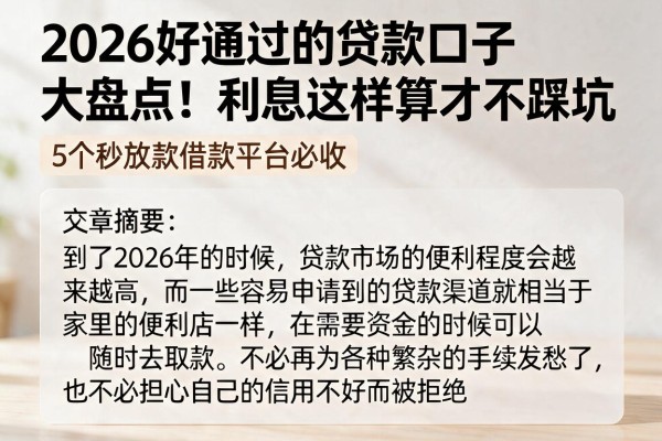 2026好通过的贷款口子大盘点！利息这样算才不踩坑，5个秒放款借款平台必收